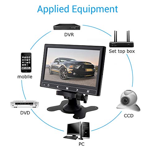 7 pulgadas Portátil Seguridad Monitor, 1024x600 Monitor Entrada AV/VGA/HDMI con Remote Control para Seguridad Cámara Raspberry Pi PC