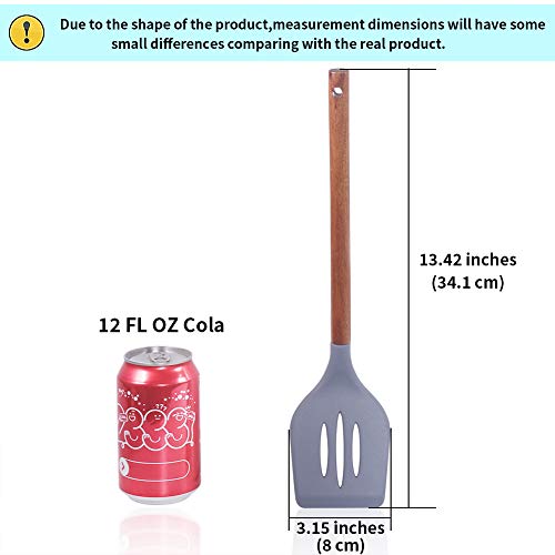 77L Turner de Espátula Ranurado, Espátula de Cocina de Grado Alimenticio con Mango de Madera, Espátula de Cocina 480F Resistente al Calor y de Antiadherente, Utensilios de Cocina Para Cocinar