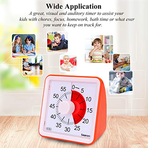 7.8CM Silent Visual Timer Kids 60 Minute Countdown Clock Optional Alarm (3S/60S) Loud/Low Soud for Kid Teacher Classroom Meeting Kid Children or Adults with Special Need (Orange Color)