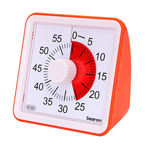 7.8CM Silent Visual Timer Kids 60 Minute Countdown Clock Optional Alarm (3S/60S) Loud/Low Soud for Kid Teacher Classroom Meeting Kid Children or Adults with Special Need (Orange Color)