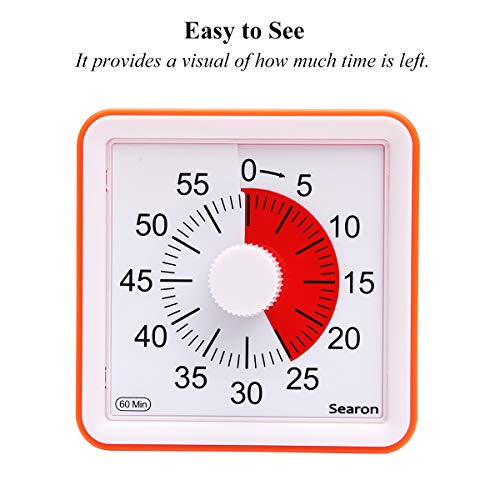 7.8CM Silent Visual Timer Kids 60 Minute Countdown Clock Optional Alarm (3S/60S) Loud/Low Soud for Kid Teacher Classroom Meeting Kid Children or Adults with Special Need (Orange Color)