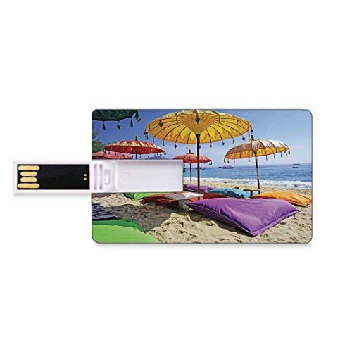 8 GB Unidades flash USB flash Decoración balinesa Forma de tarjeta de crédito bancaria Clave comercial U Disco de almacenamiento Memory Stick Playa virgen bañada por la playa de arena de Bali Sombrill