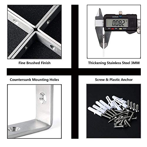 8 Pc Soporte de Estantería Soporte de Esquina para Soporte de Pared 125 mm x 75 mm x 20 mm de Acero Inoxidable en Forma de L con Tornillos de 48 pc y Anclajes de 16 pc (Plata)