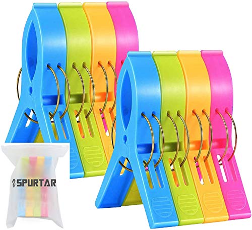 8 pcs Grandes Playa Toalla Clips Pinzas de Plástico Fuerte Resistentes al Viento, Brillante Color Clips para la Ropa Pesada y el Lavarse