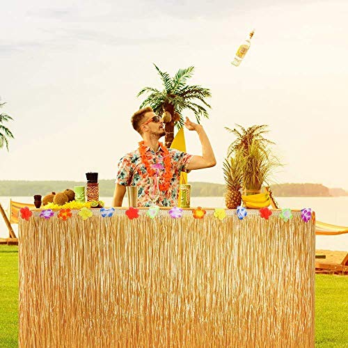 83 Piezas Decoraciones Para Fiestas Hawaianas, Falda de Mesa Hawaiana Hojas de Palmera Flores Hawaianas Sombrillas Multicolores y Pajitas de Frutas en 3D Para Fiestas Hawaianas de Luau