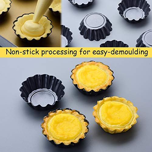 8pcs Moldes Hornear Tartas de Huevo, Mini Moldes Antiadherentes Patrón Crisantemos de Acero al Carbono para Muffins, Cupcakes y Pudines, Herramienta Reutilizable para Hornear (2.5 * 0.9 Pulgadas)