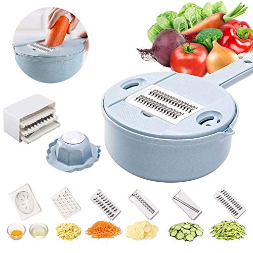 9 en 1 Chopper vegetal, limento Veggie Fruit dicer cortador de alimentos, cepillo de limpieza perfecto para patata tomate cebolla zanahoria ensalada pepino,Blue