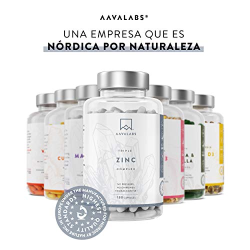 AAVALABS® - Triple Zinc Premium - 25mg - Altamente concentrado - 3x Formas de Zinc -Picolinato, Bisglicinato y Monometionina - 180 Cápsulas - Testado en laboratorio y apto para veganos.