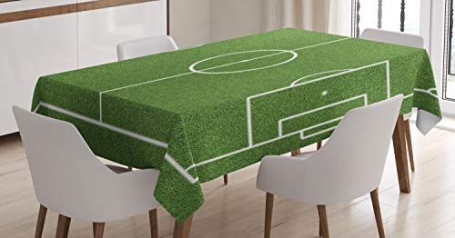 ABAKUHAUS Cuarto Juvenil Mantele, Campo de Fútbol Césped Estadio Juego Partido Ganador Campeón Deportes, Resistente a Manchas Material Lavable Colores Firmes No Destiñen, 140x240 cm, Verde Hoja