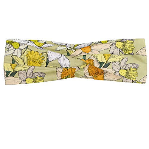 ABAKUHAUS Diadame Arte jardín, Banda Elástica y Suave para Mujer para Deportes y Uso Diario Narciso ramo de las flores de colores Junquillo Blooms dibujado a mano patrón de la primavera, Multicolor