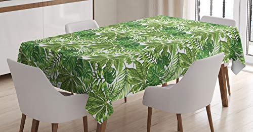 ABAKUHAUS Hoja de Palma Mantele, Selva follaje de Eco, Resistente al Agua Apto Uso Exterior e Interior No Destiñen, 140 x 200 cm, Green Olive Green White