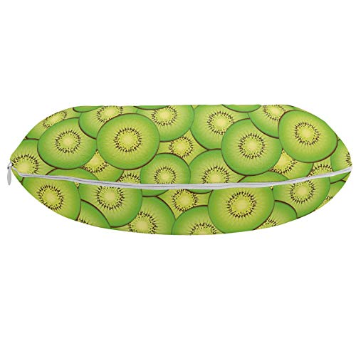 ABAKUHAUS Kiwi Cojín de Viaje para Soporte de Cuello, Exótico patrón de la Fruta Rebanadas, de Espuma con Memoria y Funda Estampada, 30x30 cm, Cal Verde en Colores Pastel Amarillo