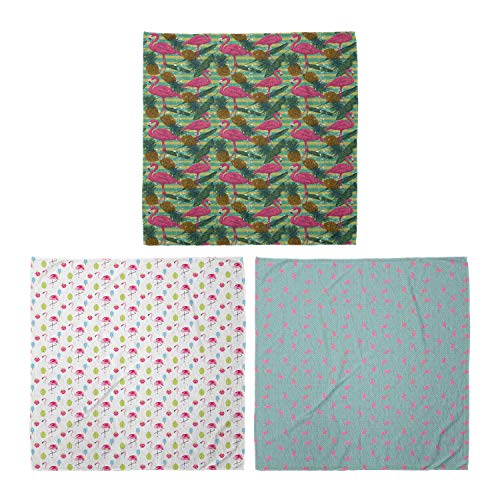 ABAKUHAUS Pack de 3 Bandanas Unisex, Las piñas hoja del plátano verano helado Berry retro Escena de los lunares, Multicolor