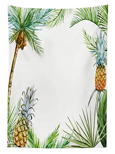 ABAKUHAUS Piña Mantele, Exóticas Palmeras, Fácil de Limpiar Colores Firmes y Durables Lavable Personalizado, 140 x 200 cm, Multicolor