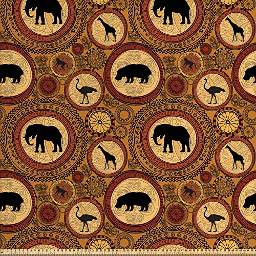 ABAKUHAUS Zambia Tela por Metro, Animales Étnicos Africanos, Decorativa para Tapicería y Textiles del Hogar, 1M (148x100cm), El Jengibre Canela Negro