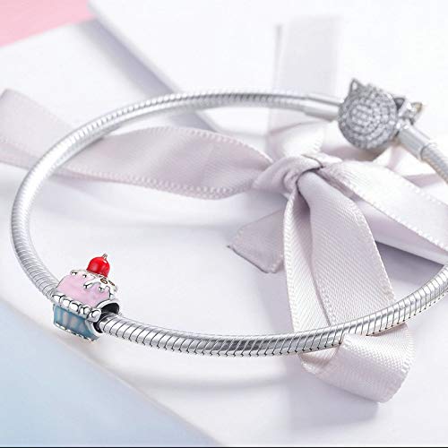 Abalorio para pulsera de plata de ley 925 con diseño de tarta de magdalena rosa para regalo de San Valentín