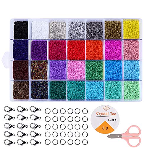 Abalorios para Hacer Collares Pulseras, HTBAKOI Bolitas Cuentas para Collares Bolas de Colores para Hacer Pulseras Caja de Bolitas de Vidrio Cuentas y Abalorios 2mm Kit Rocalla Abalorios Perlas