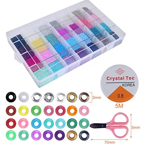 Abalorios para Hacer Collares Pulseras, HTBAKOI Bolitas Cuentas para Collares Bolas de Colores para Hacer Pulseras Caja de Bolitas de Vidrio Cuentas y Abalorios 2mm Kit Rocalla Abalorios Perlas