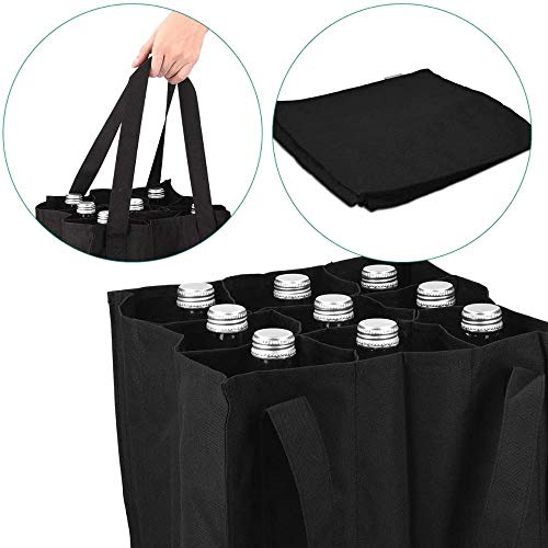 ABO Bolsa de Transporte para Botellas de Vino, Botellas de Bebidas Bolsa de supermercado para Compras y Almacenamiento - Negro, 27 x 27 x 27 cm