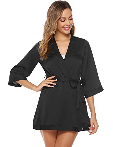 Abollria Cárdigan Kimono Mujer Bata Corto Sexy Vestido Pijama para Satén Ropa de Dormir Batas Seda de Hielo Bata Camisón Florales Chaqueta Verano