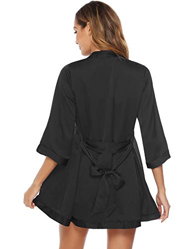 Abollria Cárdigan Kimono Mujer Bata Corto Sexy Vestido Pijama para Satén Ropa de Dormir Batas Seda de Hielo Bata Camisón Florales Chaqueta Verano