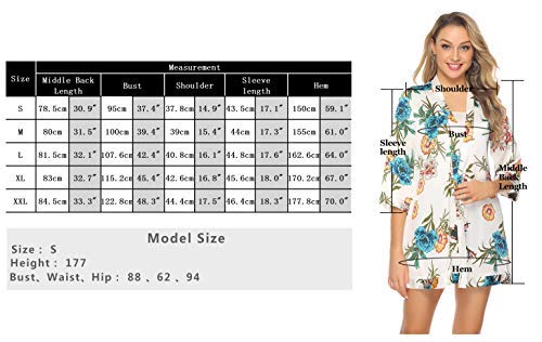 Abollria Cárdigan Kimono Mujer Bata Corto Sexy Vestido Pijama para Satén Ropa de Dormir Batas Seda de Hielo Bata Camisón Florales Chaqueta Verano