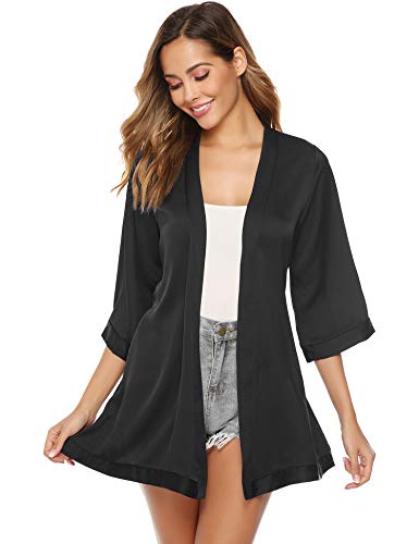 Abollria Cárdigan Kimono Mujer Bata Corto Sexy Vestido Pijama para Satén Ropa de Dormir Batas Seda de Hielo Bata Camisón Florales Chaqueta Verano