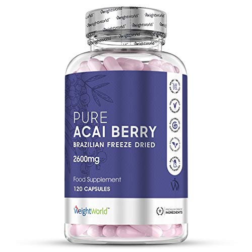 Acai Berry Cápsulas Dosis Alta 2600mg 120 Cápsulas - Suplemento Para Adelgazar, Potente Diurético Antioxidante, Mejora Sistema Inmunólogico, Fuente de Vitamina C y Omega 6 y 9, Controla Colesterol