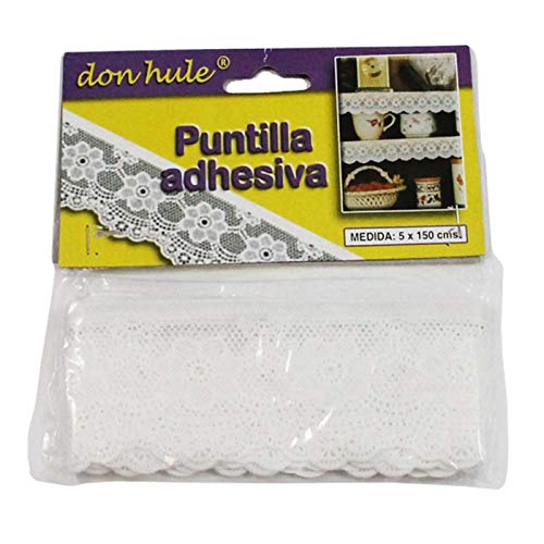 Acan Cenefa Decorativa de puntilla Adhesiva con Bordados Blancos 5 x 150 cm