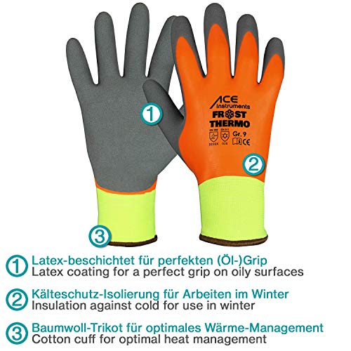 ACE Frost Thermo Guantes de Protección Térmica contra el Frío - Guantes de Invierno - Multiusos - Impermeable - Revestimiento de Látex - 10/XL