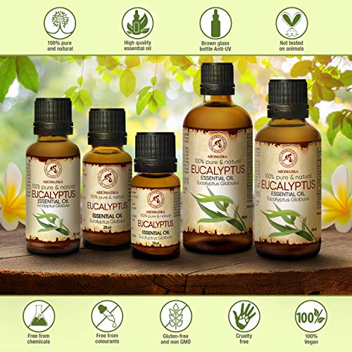 Aceite Esencial Eucalipto 100ml - Eucalyptus Globulus - 100% Puro & Natural - usar para Buen humor - Relax - Mejor para la Belleza - Aromaterapia - Masaje - SPA - Baño - Sauna