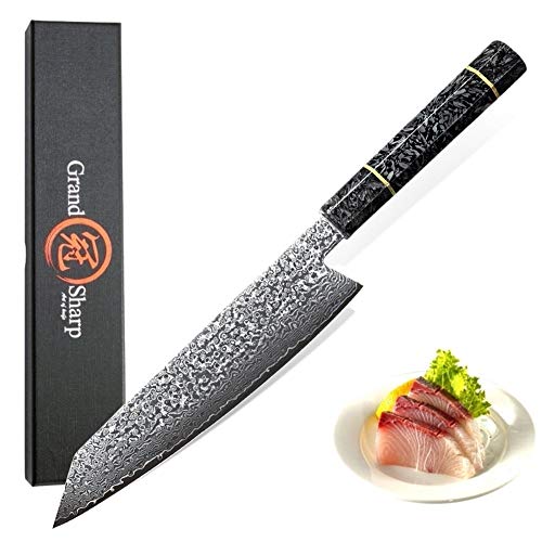 Acero Glow Damasco Cuchillo Chef Cuchillo japonés VG10 japonesa Damasco inoxidable adecuadamente con herramientas que cocina la herramienta Inicio Cuchillos de cocinero