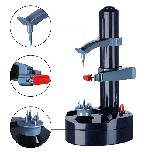 Acero Inoxidable eléctrico eléctrico automático pelador de Frutas y Verduras, máquina de pelar Patatas y Naranja, Herramienta de Cocina giratoria multifunción (Negro)