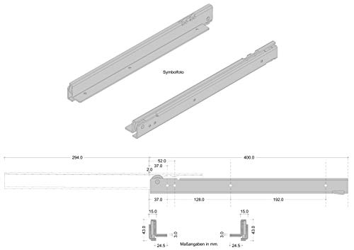 Acero inoxidable riel Guías de 400 mm cajón para cajones GUÍAS de cargas pesadas aufliegende montaje | Resistencia 100 kg | Acero Inoxidable 1.4509 ácidos. | Muebles herrajes de gedotec®