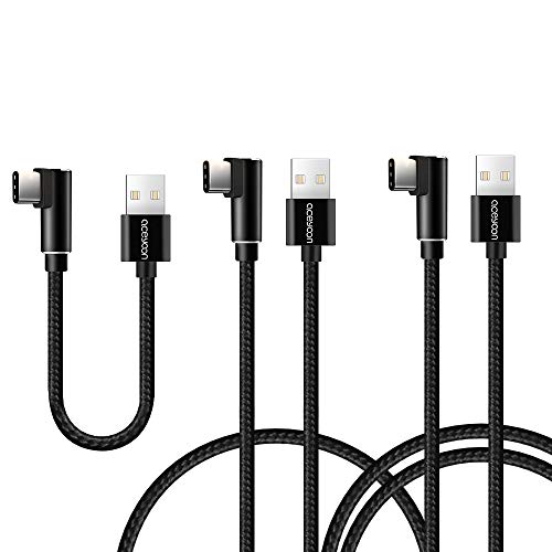 aceyoon USB C Cable 30cm + 1m + 2m Cable USB Tipo C 90 Grados a USB A 2.0 Nylon Trenzado 3 Pack Cable Codo Carga Rápida y Sincronización Compatible para Huawei Mate P9 P10, Galaxy S8 y más