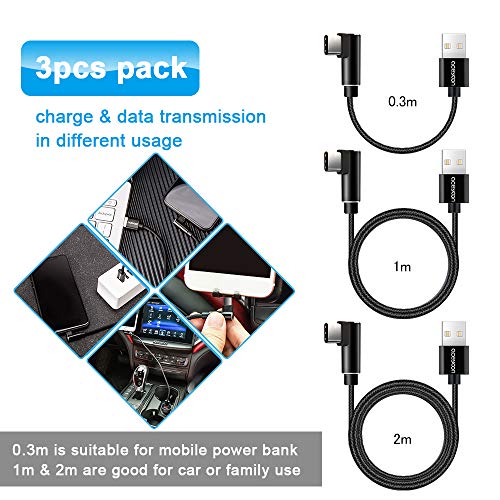 aceyoon USB C Cable 30cm + 1m + 2m Cable USB Tipo C 90 Grados a USB A 2.0 Nylon Trenzado 3 Pack Cable Codo Carga Rápida y Sincronización Compatible para Huawei Mate P9 P10, Galaxy S8 y más