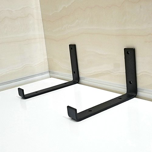 AddGrace - Soporte para Estante de Hierro Negro con ángulo de Labio, Tipo L, Montaje en Pared, con Tornillos para Tabla de Madera