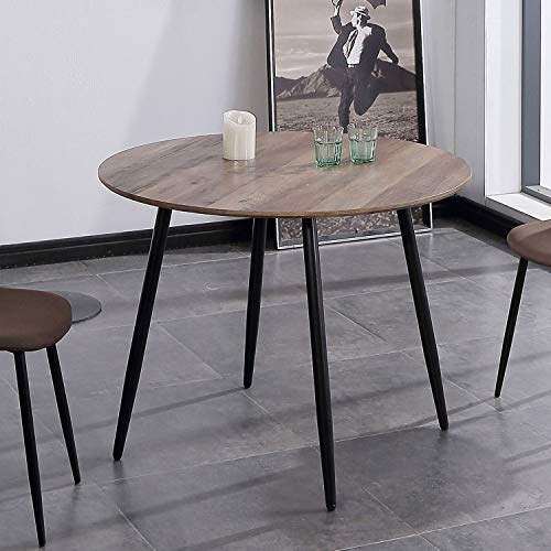 Adec - Suecia, Mesa de Comedor Redonda, Mesa de salón acabada en Color Nogal y Patas Negras, Medidas: 100 cm (Diámetro) x 75 cm (Alto)