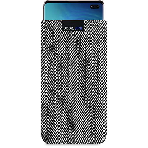 Adore June Business Funda para Samsung Galaxy S10 Plus / S10+ Material Característico [Tejido en Espiga] Efecto Limpiador de Pantalla para Samsung Galaxy S10 Plus / S10+, Gris/Negro