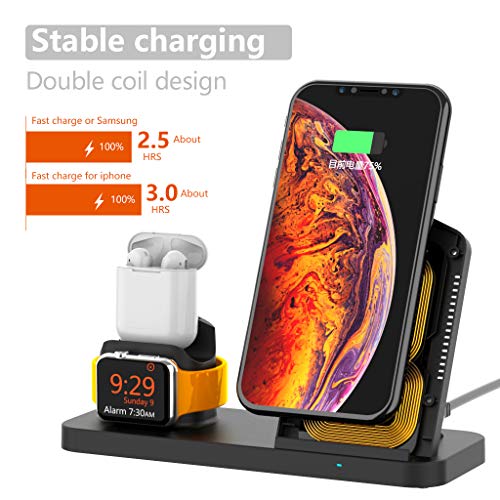 Adurei 3 en 1 Stand Enfriamiento Estación 10W Inalámbrico Carga Rápida Pad Compatible con iPhone XS Max/XS/8/8Plus (QI habilitado Teléfono) iWatch Sereis 4/3/2/1(Debajo de OS6.0) and Airpods(Negro)