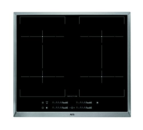 AEG HKE64450XB - Placa de inducción autosuficiente con función de energía e indicador de calor residual de 3 niveles, 4 cocinas de inducción conectables, color negro y plateado