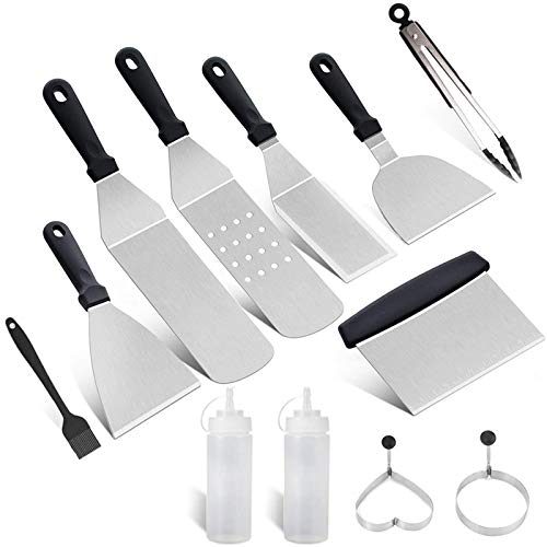 Aenamer Kit de Accesorios para Barbacoas - 12 Piezas Juego de Espátula de Acero Inoxidable, Espátula de Plancha para Barbacoas para Hombres Papá