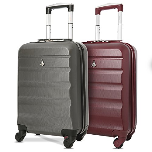 Aerolite ABS 55cm Maleta Equipaje de Mano Cabina rígida Ligera con 4 Ruedas (Vino + Carbón)