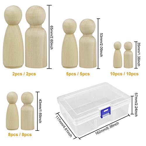 AFASOES 50 Pcs Figuras de Madera para Manualidades Clavija de Madera para Pintar Muñecas de Madera Figuras de Palitos de Madera Inacabado para Pintar y Decorar, Artesania Juguete Bebe Niños Manualidad