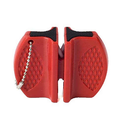 Afilador de Cuchillos de Acero de tungsteno con Varilla de cerámica Mini YUIO® Afilador de Herramientas de Cuchillo de Doble Cara Tipo Mariposa de Dos etapas (Rojo)