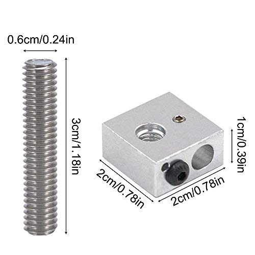 AFUNTA 6 Sets /18 Unidades Impresora 3D 0.4mm MK8 Boquilla Extrusora de Acero Inoxidable y 1.75mm 30mm Longitud Tubos de Cuello y Calentador de Teflon, Compatible MK8 Makerbot Reprap i3 / Anet A8 A2