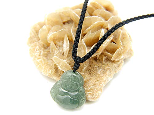 Agathe Creation JCA00318 - Collar de piedras de jade natural (categoría «A»), diseño de Buda que ríe, amuleto de buena suerte, hecho a mano