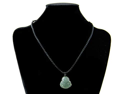 Agathe Creation JCA00318 - Collar de piedras de jade natural (categoría «A»), diseño de Buda que ríe, amuleto de buena suerte, hecho a mano