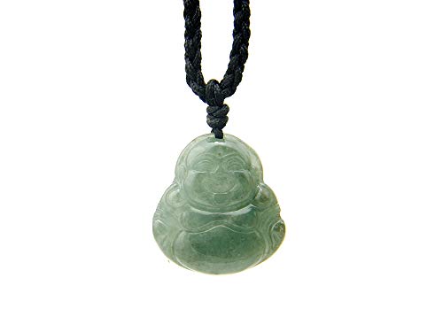 Agathe Creation JCA00318 - Collar de piedras de jade natural (categoría «A»), diseño de Buda que ríe, amuleto de buena suerte, hecho a mano