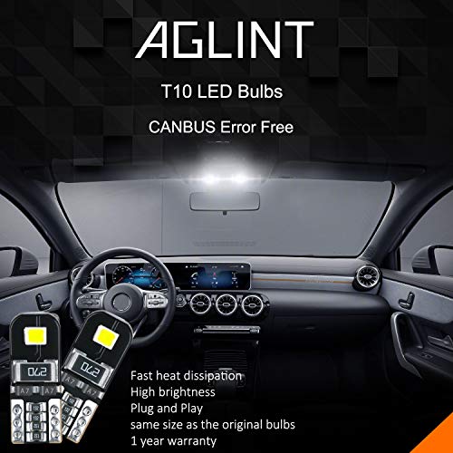 AGLINT T10 LED Bombilla Canbus Libre De Errores 2SMD 2835 W5W 2825 194 168 174 Luz para Coche Luz de Puertas Laterales Marcador Cortesía De La Matrícula Posición Luces 12V Blanco 10X